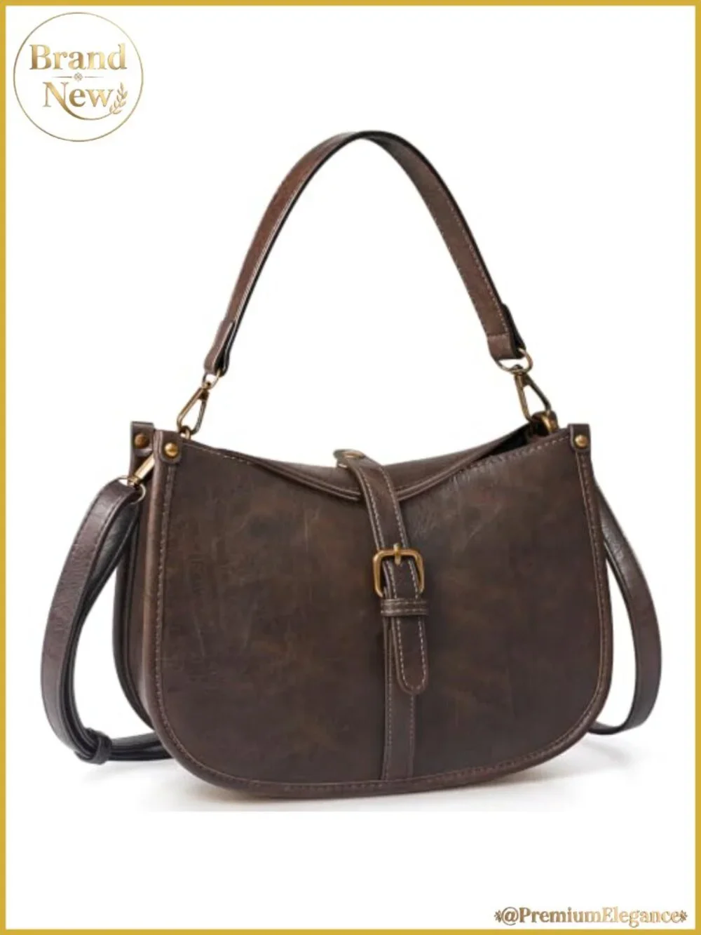 Vegan Leather Hobo Shoulder Bag Women Crossbody Purse Distressed